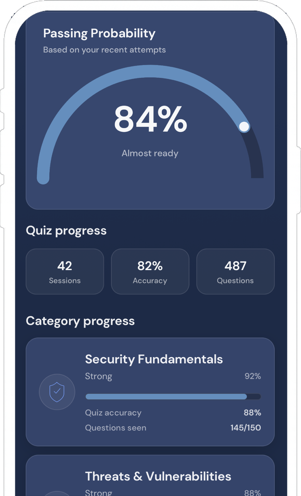 Security+ progress tracking screenshot